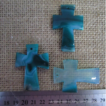 Cruz colgante de ágata azul Teal, Cruz colgante de piedras preciosas